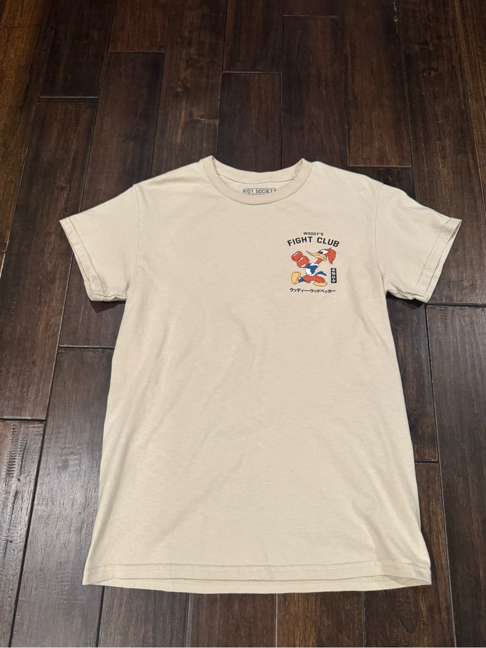riot society Beige Graphic Tee with Colorful Fight Club Cartoon